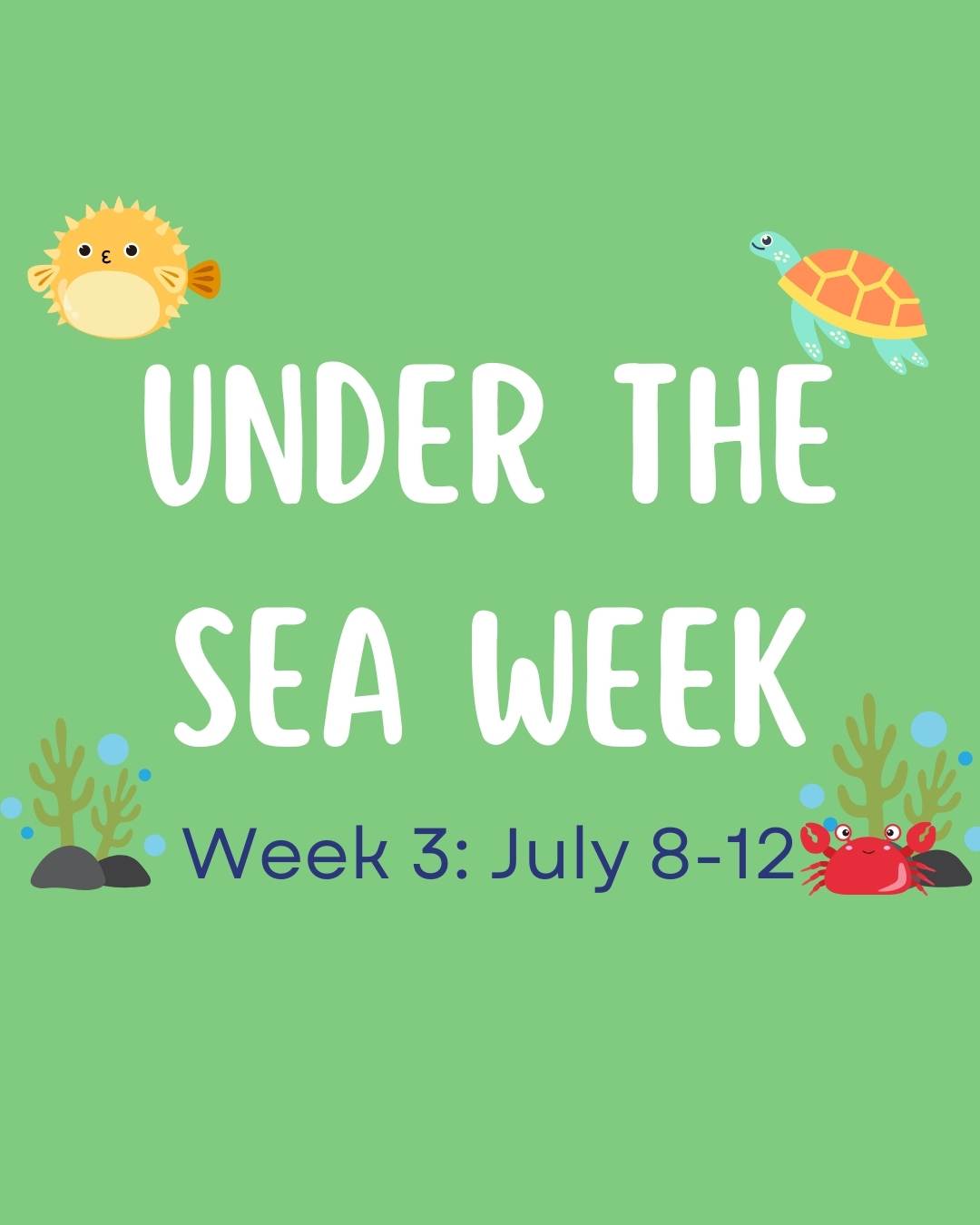 UNDER THE SEA: This week includes all things related to WATER!!

There will be a slip'n'slide, discovery tables full of duckies and toys for all ages.