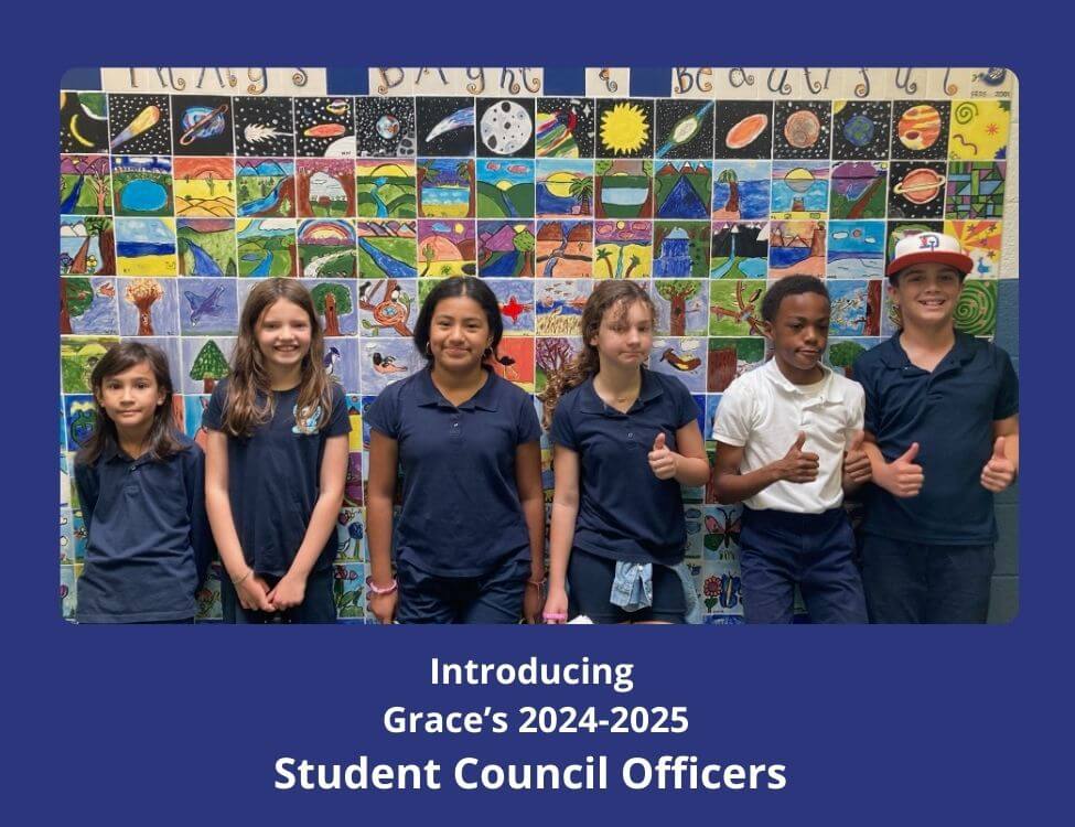 Five students in front of mural